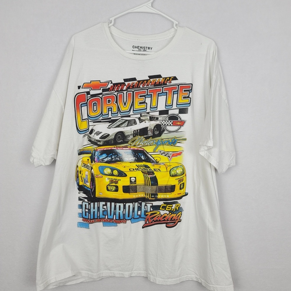 Men’s 2XL Corvette Graphic Tee White Short Sleeve Grunge Streetwear